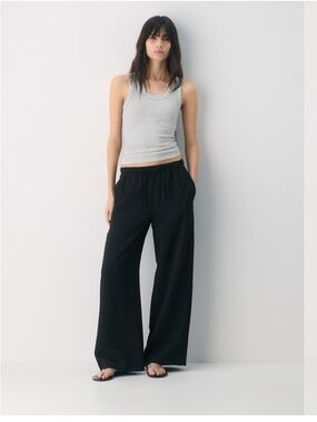 ARITZIA Lodge Pant Crepette Wide Leg Black XL Short Drawstring Elevated Basic